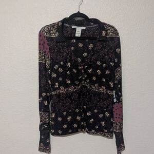 American Rag Black and Purple Floral Blouse